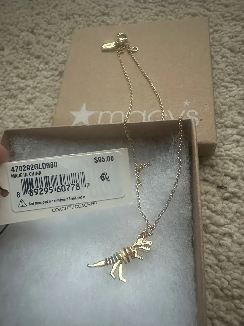 NWT Matching Coach Gold Rainbow Dinosaur Dangle Huggie Earrings and Necklace - Picture 13 of 14